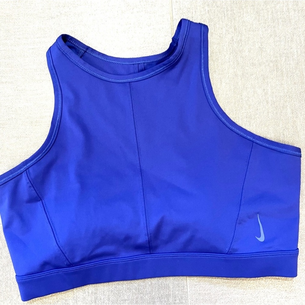 Nike women’s Sports Bra Cobalt Blue, MEDIUM, dri fit, support, high neck, purple